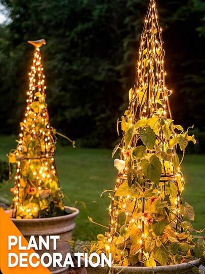 أضواء سلسلة مفلرة للاستخدام في الخارج، أضواء شرائط مثل المتألقة، أضواء سلك نحاسي مقاومة للماء تعمل ببطارية بشكل متدفق، بريموت كنترول و عواميد، 8 أنماط وميض، أضواء مفلرة لديكور حديقة المنزل وحفلات الزفاف