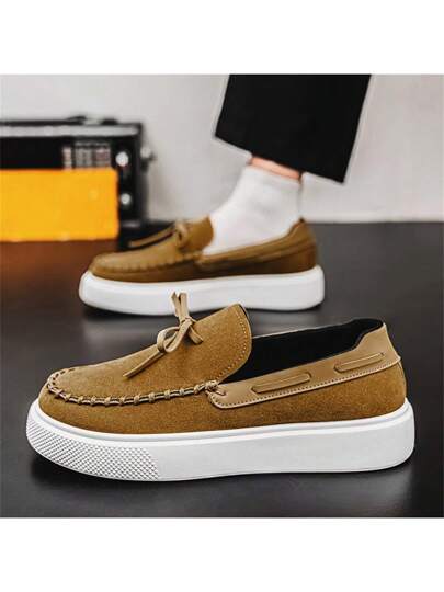 كلاسيكي أنيق أحذية لوفرز للرجال - أحذية كاجوال سهلة الارتداء, برأس مدور, من جلد PU وقماش, نعل داخلي مريح, بتصميم موحد اللون بطراز الملابس الشارعية, مناسب للربيع/الصيف والخريف/الشتاء, نعل خارجي خفيف من PVC, مناسب للارتداء اليومي الكاجوال