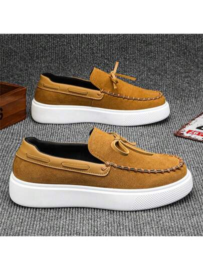 كلاسيكي أنيق أحذية لوفرز للرجال - أحذية كاجوال سهلة الارتداء, برأس مدور, من جلد PU وقماش, نعل داخلي مريح, بتصميم موحد اللون بطراز الملابس الشارعية, مناسب للربيع/الصيف والخريف/الشتاء, نعل خارجي خفيف من PVC, مناسب للارتداء اليومي الكاجوال