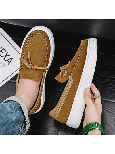 كلاسيكي أنيق أحذية لوفرز للرجال - أحذية كاجوال سهلة الارتداء, برأس مدور, من جلد PU وقماش, نعل داخلي مريح, بتصميم موحد اللون بطراز الملابس الشارعية, مناسب للربيع/الصيف والخريف/الشتاء, نعل خارجي خفيف من PVC, مناسب للارتداء اليومي الكاجوال