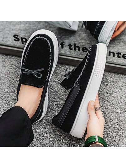 أحذية لوافر كلاسيكية موضة رجالية - حذاء عصري سهل الارتداء ، من الفوق بتصميم أنيق من جلد البولي يوريثان والنسيج ، بنعل مريح ، أناقة الشارع ، مناسب للربيع/الصيف والخريف/الشتاء ، نعل خفيف من البي في سي ، مناسب للارتداء اليومي العادي