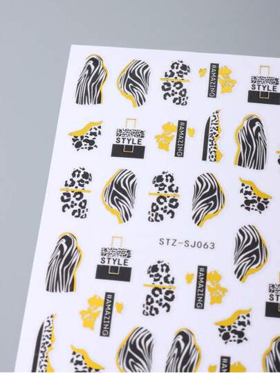 2 قطعة ملصقات أظافر 3D بنمط النمر الأسود والذهبي، بنقوش جلود حيوانات كالبقرة البقرة والثعبان والأوراق السوداء والنمط الزرافي لتزيين الأظافر