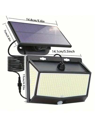 قطعة واحدة، 468 لمبة LED شمسية مقسومة للماء، لمبة حائط خارجية، لمبة حائط شمسية للحدائق مع كاشف حركة وكيبل بطول 16.5 قدم، بطارية 1500مللي أمبير وزاوية إضاءة 270 درجة، مناسبة للاستخدام الخارجي في التخييم والحدائق والممرات والمرائب.