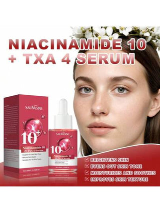 مصل به 10% نياسينامايد + 4% حمض ترانيكساميك مع السيراميد وحمض الهيالورونيك وفيتامين ب12- خالي من العطور، مناسب للبشرة الحساسة، يعزز جلد الزجاج، 30 مل
