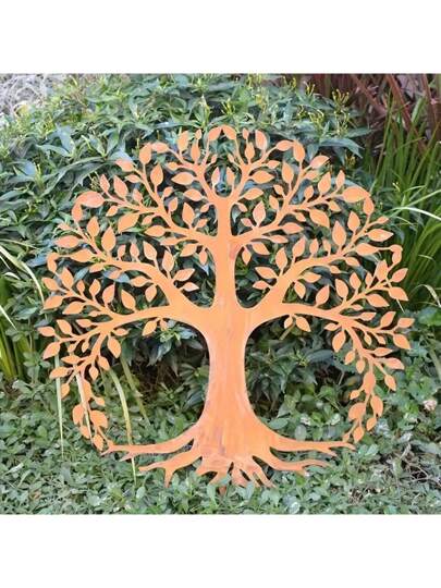 1 قطعة من الحائط المعدني المزخرف بشكل شجرة الحياة المصدأة، لوحة جدارية معلقة للاستخدام الداخلي والخارجي في المنزل والحديقة وغرف المعيشة والنوم، ديكور حديقة، هدية عيد الميلاد والاحتفال بالمنزل الجديد