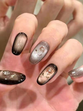 ملصقات أظافر 3D معدنية على شكل وردة وأوراق ذات تصميم ذهبي بنفسجي ،خطوط ذهبية وأخضر،ملحقات زخرفية أنيقة لطلاء الأظافر وتقنية الجل المؤقت، ملصقات محسن الشكل الزهري للموضة Y2k'