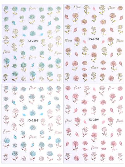 ملصقات أظافر 3D معدنية على شكل وردة وأوراق ذات تصميم ذهبي بنفسجي ،خطوط ذهبية وأخضر،ملحقات زخرفية أنيقة لطلاء الأظافر وتقنية الجل المؤقت، ملصقات محسن الشكل الزهري للموضة Y2k'