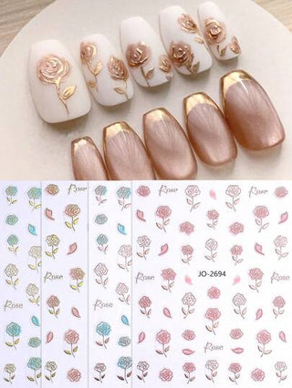 ملصقات أظافر 3D معدنية على شكل وردة وأوراق ذات تصميم ذهبي بنفسجي ،خطوط ذهبية وأخضر،ملحقات زخرفية أنيقة لطلاء الأظافر وتقنية الجل المؤقت، ملصقات محسن الشكل الزهري للموضة Y2k'