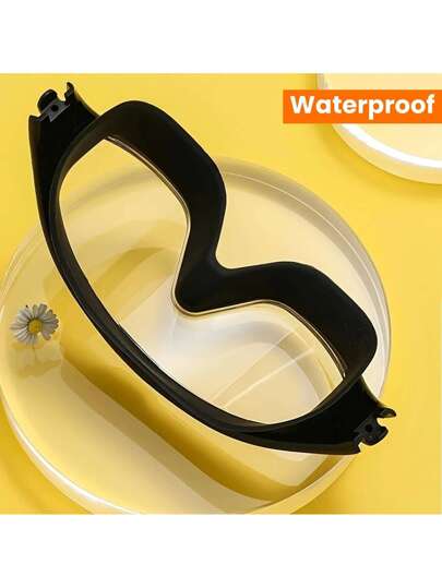 زوج من نظارات السباحة السوداء مضادة للضباب وذات تصميم رؤية واسع، تشمل سدادات الأذن، عدسات شفافة مقاومة للماء