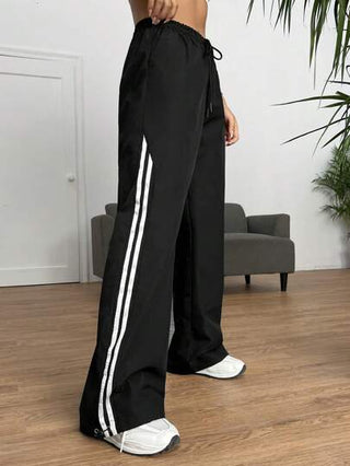 EZwear بنطلون مخطط جانبي رباط خصر