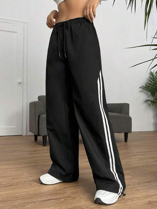 EZwear بنطلون مخطط جانبي رباط خصر