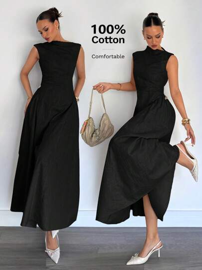 Siren Gaze فستان طويل مزين بسحّابة معدنية للنساء، جديد للصيف