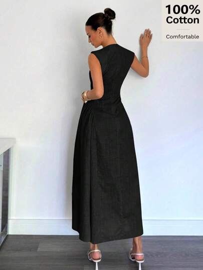 Siren Gaze فستان طويل مزين بسحّابة معدنية للنساء، جديد للصيف