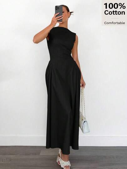 Siren Gaze فستان طويل مزين بسحّابة معدنية للنساء، جديد للصيف