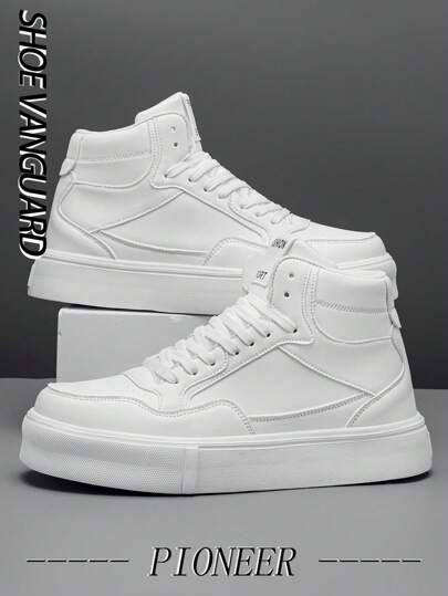 أحذية رياضية كاجوال رجالي عالية القمة بنمط حرف، لوك كلاسيكي بتفاصيل مرقعة، بنعل سميك وأربطة، مناسبة للارتداء لأغراض التنقل واليومية