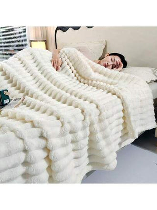 بطانية ناعمة جدا ذات خصلات طويلة، قطعة واحدة ، بطانية زخرفية من فرو الأرنب المزيف بخطوط واسعة، بطانية ناعمة وردية اللون من الفلانيل للاستخدام في غرفة النوم، بطانية مريحة للقيلولة في المكتب، ديكور الغرفة