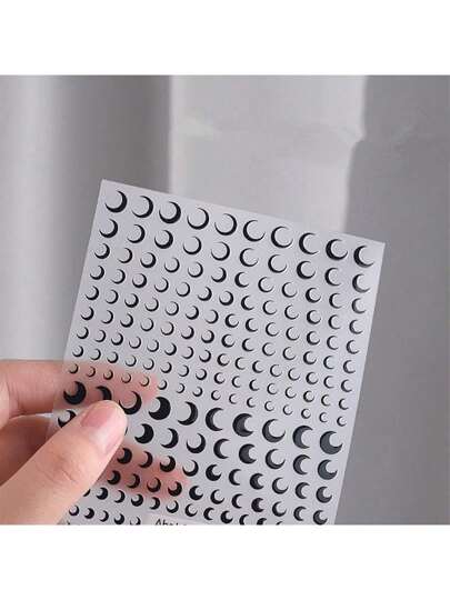 1 قطعة ملصقات أظافر تزيين شريحة هلال قمرية سوداء، لاصقة ذاتياً للأظافر في الصيف