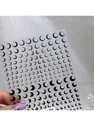 1 قطعة ملصقات أظافر تزيين شريحة هلال قمرية سوداء، لاصقة ذاتياً للأظافر في الصيف