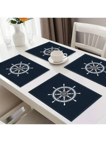 1 قطعة/4 قطع/6 قطع من الأقمشة البوليستر بطبعة شكل الطاولة المستطيلة للمنزل واللوحة المائدة للمطبخ والحفلات وعيد الميلاد والمناسبات ، بتصميم بحري ، قابلة للغسل في الغسالة الآلية