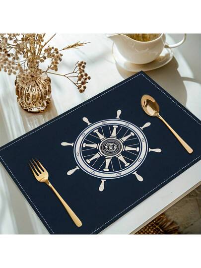 1 قطعة/4 قطع/6 قطع من الأقمشة البوليستر بطبعة شكل الطاولة المستطيلة للمنزل واللوحة المائدة للمطبخ والحفلات وعيد الميلاد والمناسبات ، بتصميم بحري ، قابلة للغسل في الغسالة الآلية