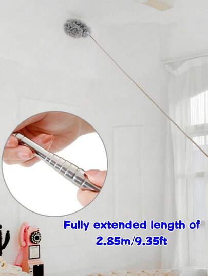 4 قطع من مكنسة الريش الحرير الصغيرة القابلة للتمديد التي تبلغ قطرها 100 بوصة مصنوعة من الفولاذ المقاوم للصدأ القابل لإعادة الاستخدام والغسل وتنظيف الأسقف والمراوح وأدوات التنظيف للتنظيف من الغبار والستائر والسيارات والأسقف العالية