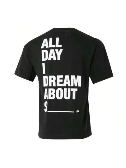 Adidas تي شيرت قصير الأكمام بطبعة GFX لكل يوم، بياقة دائرية سايبة للرجال للرياضة والخارج