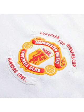 Adidas قميص رياضي كم قصير بجيرسي مانشستر يونايتد 91، شعار الفريق، رقبة دائرية، قميص كرة القدم المتدرب والياقة اللياقية البدنية للرجال JF0376