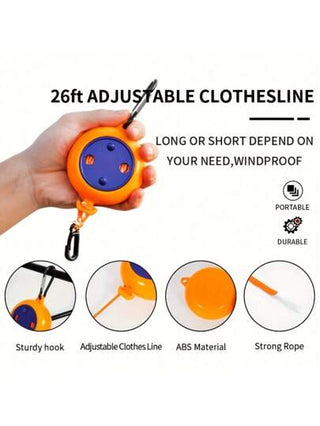 حبل غسيل قابل للسحب مقاوم للرياح لا يزل للملابس الخارجية ، سلك ملابس قابل للسحب للفندق والتخييم 1 قطعة، سطر لغسيل المنزل الخارجي والسفر والتخييم والفندق، مقاوم للرياح لا يزل، 10 متر حبل غسيل قابل للسحب