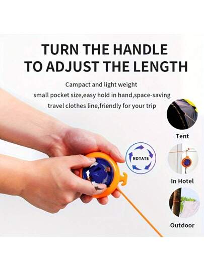 حبل غسيل قابل للسحب مقاوم للرياح لا يزل للملابس الخارجية ، سلك ملابس قابل للسحب للفندق والتخييم 1 قطعة، سطر لغسيل المنزل الخارجي والسفر والتخييم والفندق، مقاوم للرياح لا يزل، 10 متر حبل غسيل قابل للسحب