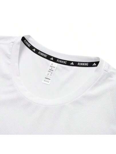 Adidas قميص AEROREADY ذو أكمام قصيرة مناسب للتجفيف السريع بياقة مستديرة للرجال، ملابس رياضية للركض