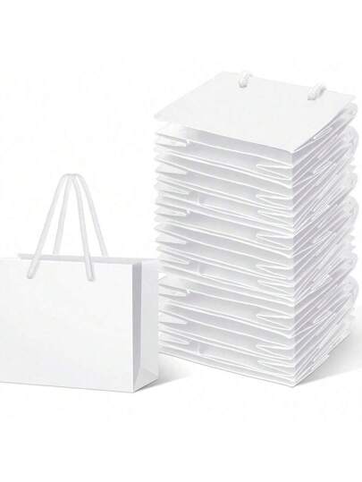 10 أكياس هدايا بيضاء مع مقابض - للحرفيين ومنظمي الحفلات ومقدمي الهدايا، مناسبة للأعراس والأعياد الميلادية والحفلات والأعمال اليدوية وتخزين المجوهرات - بني وردي (4 * 5 * 2 بوصة) أكياس هدايا صغيرة إلى متوسطة الحجم