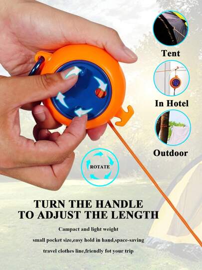 قطعة واحدة حبل غسيل قابل للسحب بطول 10 متر، طول قابل للتعديل للتجفيف في الهواء الطلق، خفيف الوزن وقابل للحمل للتخييم والسفر والأنشطة الخارجية