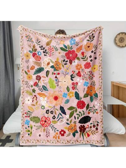 بطانية من الفلانيل مطبوعة بنقشة أزهار عتيقة قطعة واحدة، ناعمة ومريحة ودافئة مناسبة للأريكة والسرير والسيارة والمكتب والكراسي وديكور المنزل وهدية لجميع المواسم لأعياد الميلاد والذكرى السنوية للأصدقاء والعائلة