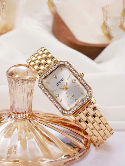 ساعة بوجه مرصع بماس ذات حزام معدني من الفولاذ المقاوم للصدأ بحركة كوارتز، مناسبة للمراهقين، أعياد الميلاد، العودة للمدرسة، هدايا الأطفال