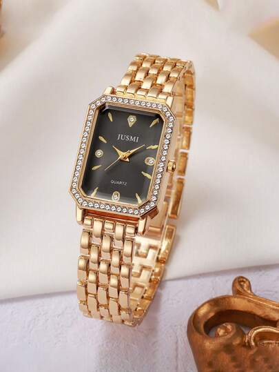 ساعة بوجه مرصع بماس ذات حزام معدني من الفولاذ المقاوم للصدأ بحركة كوارتز، مناسبة للمراهقين، أعياد الميلاد، العودة للمدرسة، هدايا الأطفال