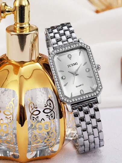 ساعة بوجه مرصع بماس ذات حزام معدني من الفولاذ المقاوم للصدأ بحركة كوارتز، مناسبة للمراهقين، أعياد الميلاد، العودة للمدرسة، هدايا الأطفال