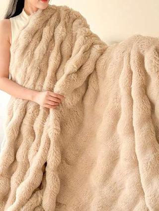 بطانية سميكة مزدوجة الوجه، بطانية للحجرة، بطانية أرانب فاخرة، بطانية للنوم، بطانية فراء الأرانب الاصطناعي مزدوجة الوجه ، بطانية فراء أرانب اصطناعي شتوية ملساء موحد اللون، بطانية ملائمة للأريكة والمكتب