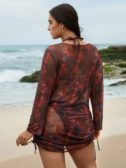 Swim Vcay 3 قطع/مجموعة بدلة سباحة للنساء ذوات الحجم الكبير رقيقة الحمالات بطبعات زهور اعشوائية للشاطئ