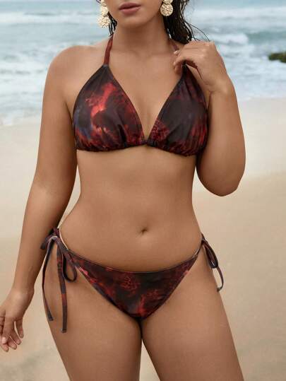 Swim Vcay 3 قطع/مجموعة بدلة سباحة للنساء ذوات الحجم الكبير رقيقة الحمالات بطبعات زهور اعشوائية للشاطئ