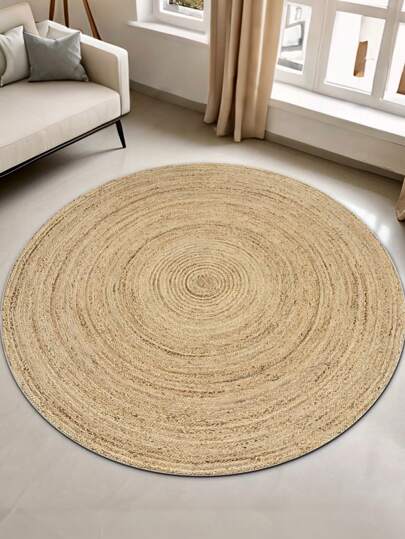 قطعة واحدة من سجادة مصنوعة من الخوص المجدول بشكل دائري، بنمط لولبي من الحشائش الطبيعية البنية الفاتحة، سجادة زخرفية قابلة للغسيل للاستخدام في غرفة المعيشة والنوم وديكور المنزل، هدية مناسبة لموسم الربيع والصيف وعيد الأم والتخرج