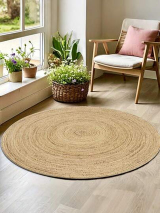 قطعة واحدة من سجادة مصنوعة من الخوص المجدول بشكل دائري، بنمط لولبي من الحشائش الطبيعية البنية الفاتحة، سجادة زخرفية قابلة للغسيل للاستخدام في غرفة المعيشة والنوم وديكور المنزل، هدية مناسبة لموسم الربيع والصيف وعيد الأم والتخرج