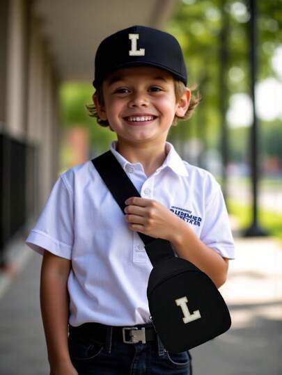 مجموعة قبعة بیسبول للأطفال و حقیبة صدر ، قبعة سائق الشاحنات مطبوع علیھا 26 حرف، قبعة شمسیة كاجوال أنیقة، محفظة صغیرة مریحة، مناسبة لأولاد و بنات للذھاب للمدرسة والارتداء الیومي والأنشطة الخارجیة والسفر و ھدیة عید المیلاد، 2 قطعة