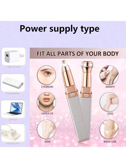 1 حبة ماكينة حلاقة متعددة الوظائف شفرتان لازالة شعر الإبطين والساقين، جهاز كهربائي لنظر الحواجب، مزيل الشعر للنساء ، حلاقة كهربائية محمولة للوجه والحواجب والجسم ، جهاز إزالة الشعر الكهربائي للبشرة ، مزيل الشعر حلاقة صغيرة محمولة هدية للفتيات