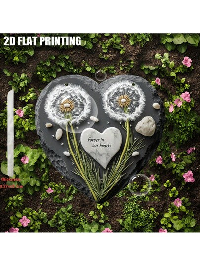 قطعة واحدة لوحة راتنجية بشكل قلب بتصميم البقول السنبلي - ذكرى دائمة في قلوبنا تذكار متحمل للطقس، لوحة جدارية داخلية/خارجية لفقدان الحيوانات الأليفة والوالدين والعائلة - هدية تعزية مع ثقوب مثقبة مسبقًا، ديكورات تذكارية