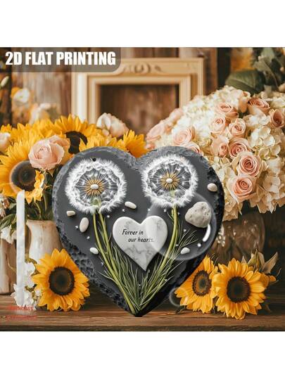 قطعة واحدة لوحة راتنجية بشكل قلب بتصميم البقول السنبلي - ذكرى دائمة في قلوبنا تذكار متحمل للطقس، لوحة جدارية داخلية/خارجية لفقدان الحيوانات الأليفة والوالدين والعائلة - هدية تعزية مع ثقوب مثقبة مسبقًا، ديكورات تذكارية