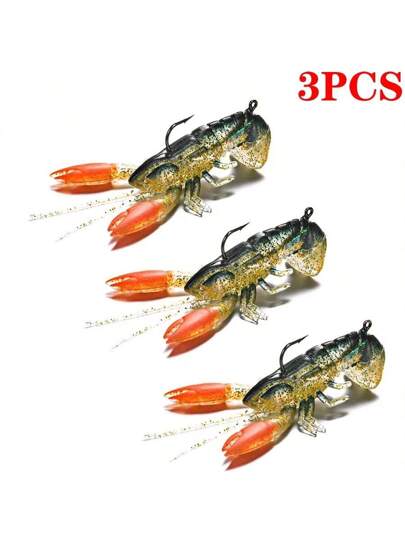 3 قطع طُعم صيد سمك ناعم على شكل سرطان المياه العذبة طعم اصطناعي على شكل جمبري ملزلق السرطان لصيد السلمون والقاروص والسمك القط والسمك السلمون، بطول 7سم و12غرام