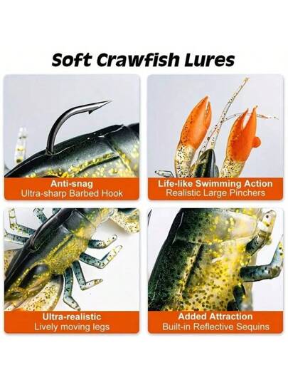 3 قطع طُعم صيد سمك ناعم على شكل سرطان المياه العذبة طعم اصطناعي على شكل جمبري ملزلق السرطان لصيد السلمون والقاروص والسمك القط والسمك السلمون، بطول 7سم و12غرام