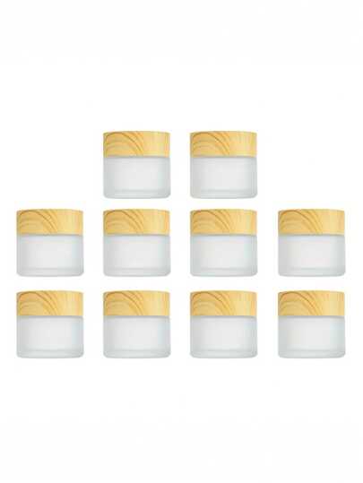 زجاجة مكياج إعادة الاستخدام 10 جرام، غطاء بلاستيكي بحبيبات خشب، جسم معتم، قارورة كريم، قارورة زجاجية لأحمر الشفاه، حاوية عينات مستحضرات التجميل مع أغطية داخلية وخارجية