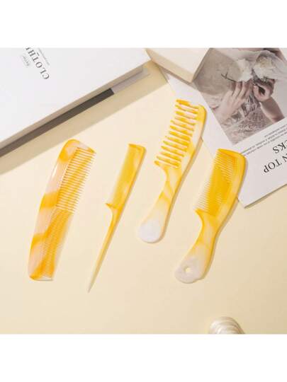 1/4 قطعة مجموعة أمشاط شعر وردية - أمشاط شعر متعددة الوظائف، مشط أسنان واسعة، مشط أسنان ناعمة، مشط ذيل الفأر ومشط ذو رأسين، مصنوعة من مادة ABS عالية الجودة، مناسبة للرجال والنساء، مناسبة لجميع أنواع الشعر