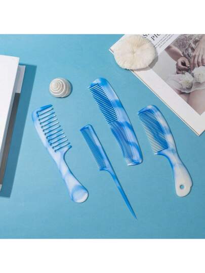 1/4 قطعة مجموعة أمشاط شعر وردية - أمشاط شعر متعددة الوظائف، مشط أسنان واسعة، مشط أسنان ناعمة، مشط ذيل الفأر ومشط ذو رأسين، مصنوعة من مادة ABS عالية الجودة، مناسبة للرجال والنساء، مناسبة لجميع أنواع الشعر